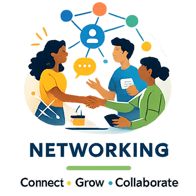 graphic with words: Networking, Connect, Grow, Collaborate