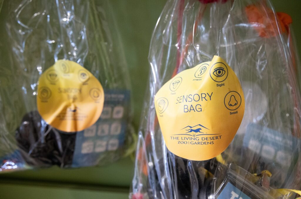 Sensory bags from The Living Desert Zoo and Gardens, tagged with sensory icons.