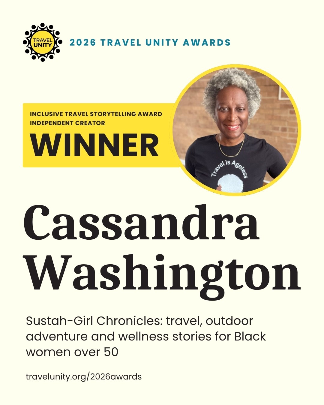 2026 Travel Unity Awards Inclusive Travel Storytelling, Independent Creator winner: Cassandra Washington