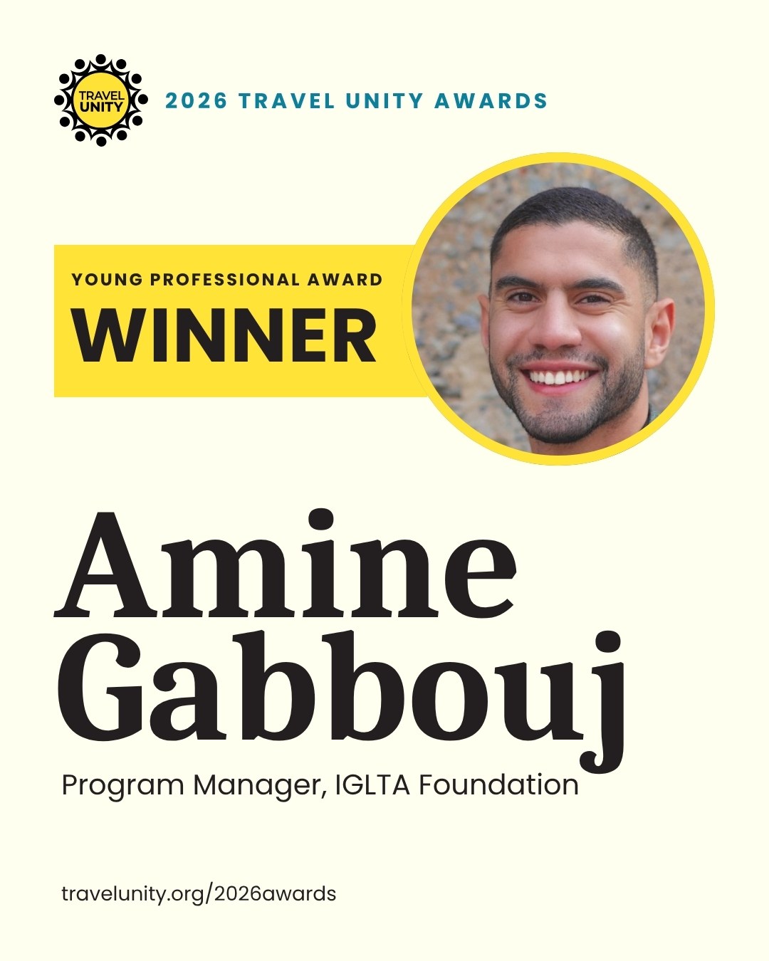 2026 Travel Unity Awards Young Professional winner: Amine Gabbouj, IGLTA Foundation